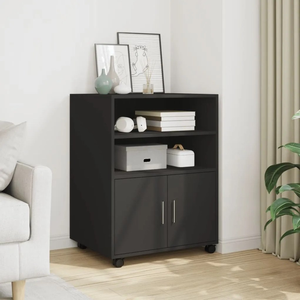 vidaXL Dulap cu roți, negru, 60x48x81 cm, lemn prelucrat