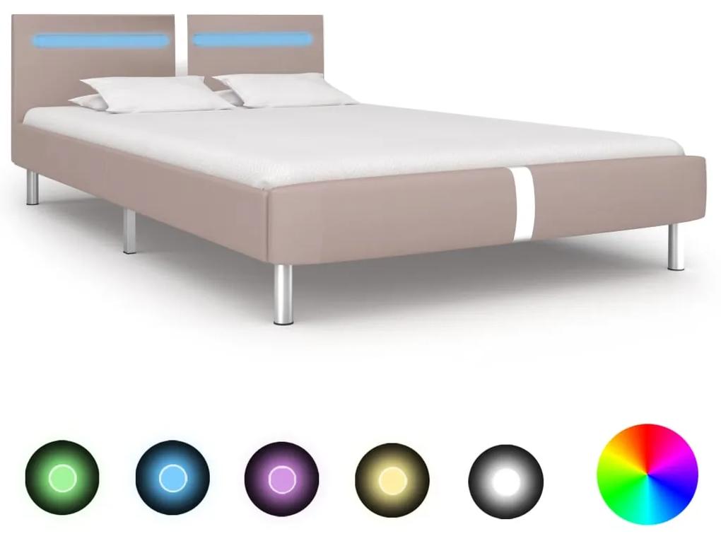 280863 vidaXL Cadru pat cu LED, cappuccino, 140x200 cm, piele artificială