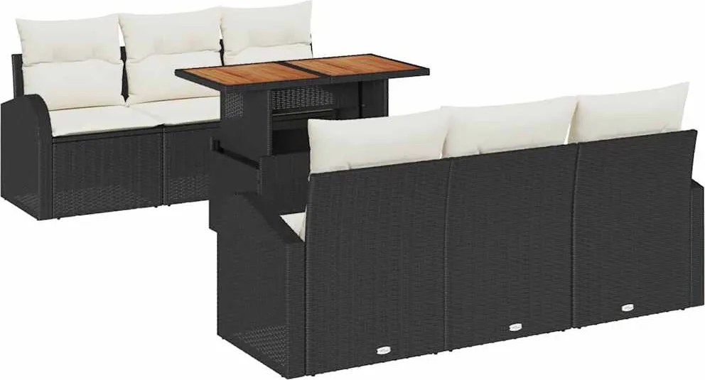 vidaXL Set de canapele pentru grădină 7 pcs Negru Rattan poli