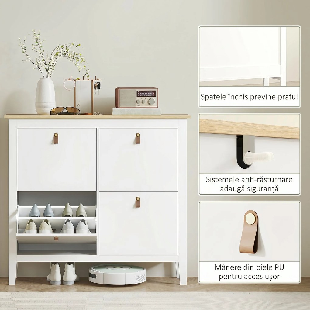 HOMCOM Pantofar Slim cu 4 Sertare pentru 20 Perechi de Pantofi, Mărime EU44 și Separatoare Reglabile, 105x24x95,5 cm, Alb | Aosom Romania