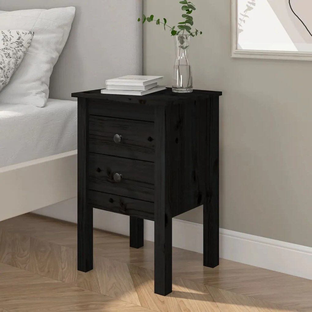 813697 vidaXL Noptieră, negru, 40x35x61,5 cm, lemn masiv de pin