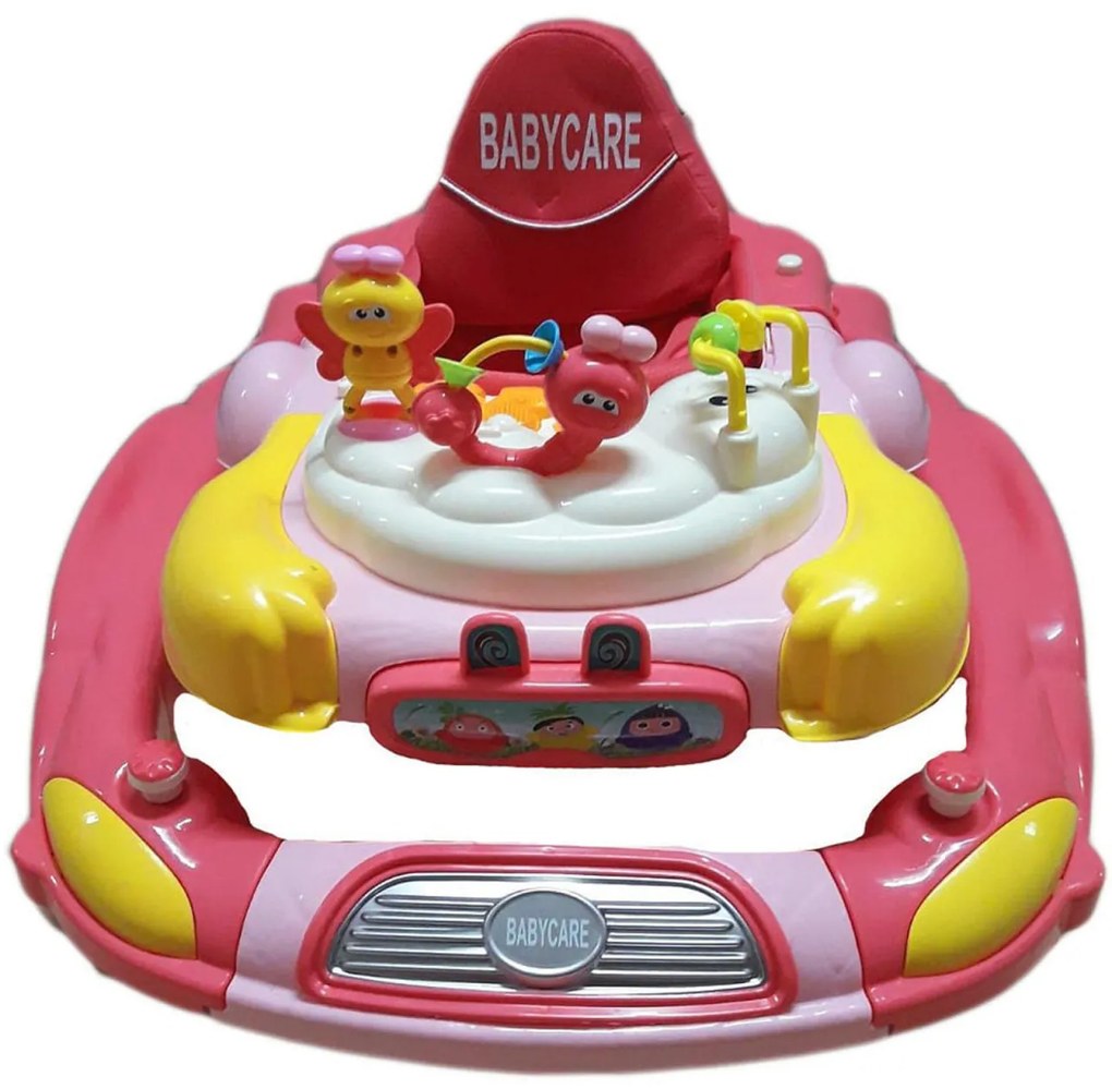 Premergator cu sistem de balansare Reglabil in 3 Trepte Baby Care™ Iepuras, 8 Roti ,Pliabil, Cu Melodii, Roz
