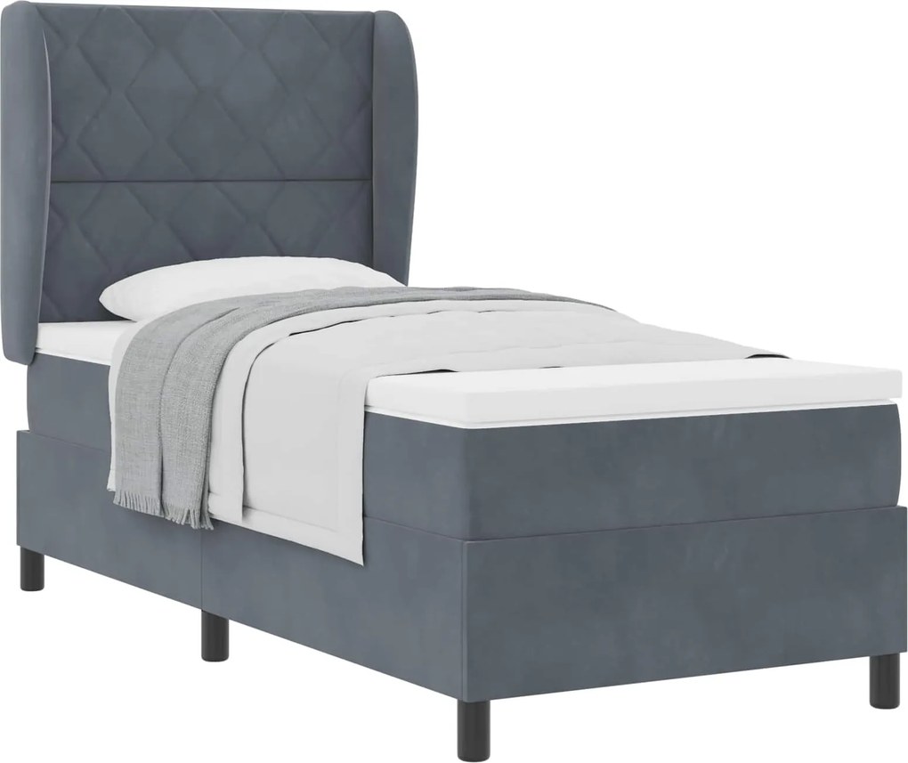 vidaXL Pat cu arcuri cu saltea Gri închis 200 x 90 cm Catifea