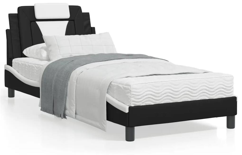 3208066 vidaXL Cadru de pat cu tăblie negru și alb 90x190 cm piele artificială