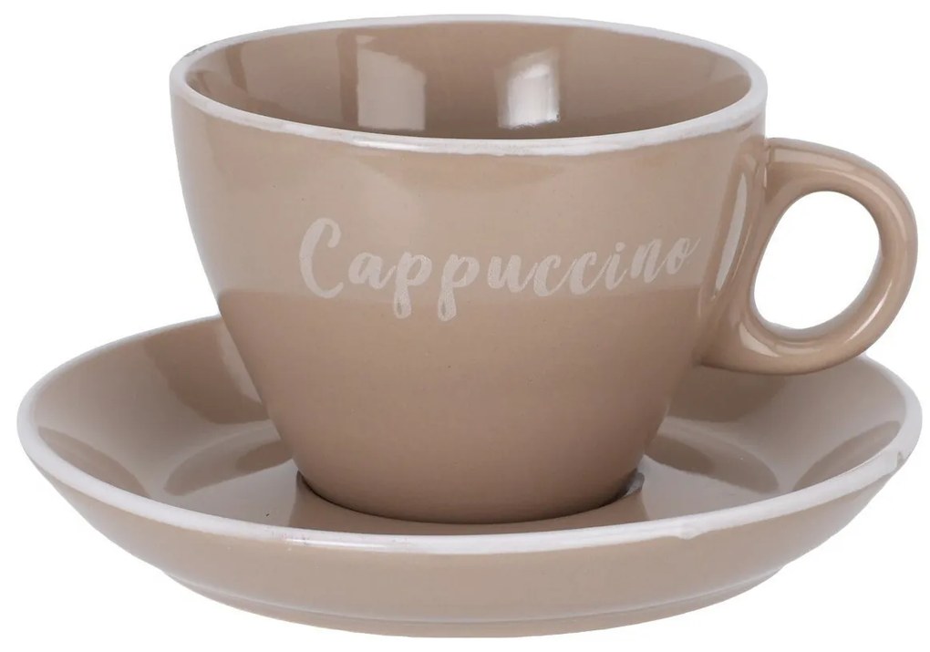 Set of 4 stoneware cups with saucers Cappuccino220 ml, mix of colours