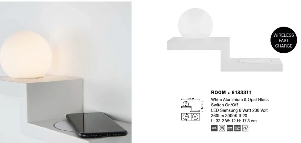 Aplica LED de perete cu suport incarcare telefon ROOM