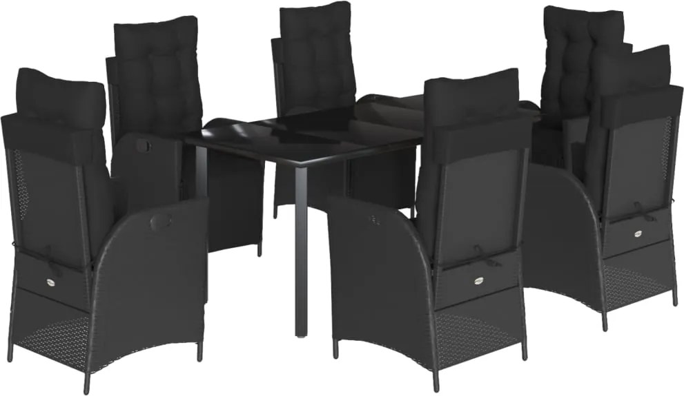 vidaXL Set mobilier de grădină cu perne, 7 piese, negru, poliratan