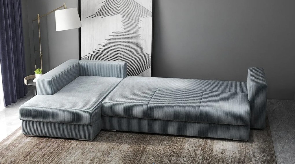Colțar extensibil dumonde cu ladă de depozitare si sezut confortabil din spuma high-density, Gloria Zoom Grey 320x183 cm