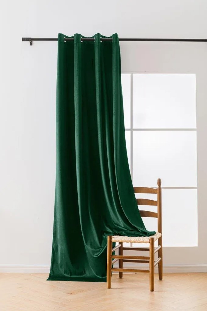 Draperie opaca verde inchis VELVET 140x250 cm Agatat: Inele metalice