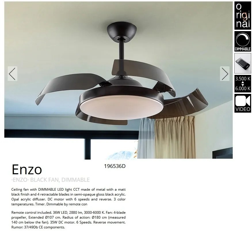 Lustra LED cu Ventilator si telecomanda, lame retractabile Enzo negru