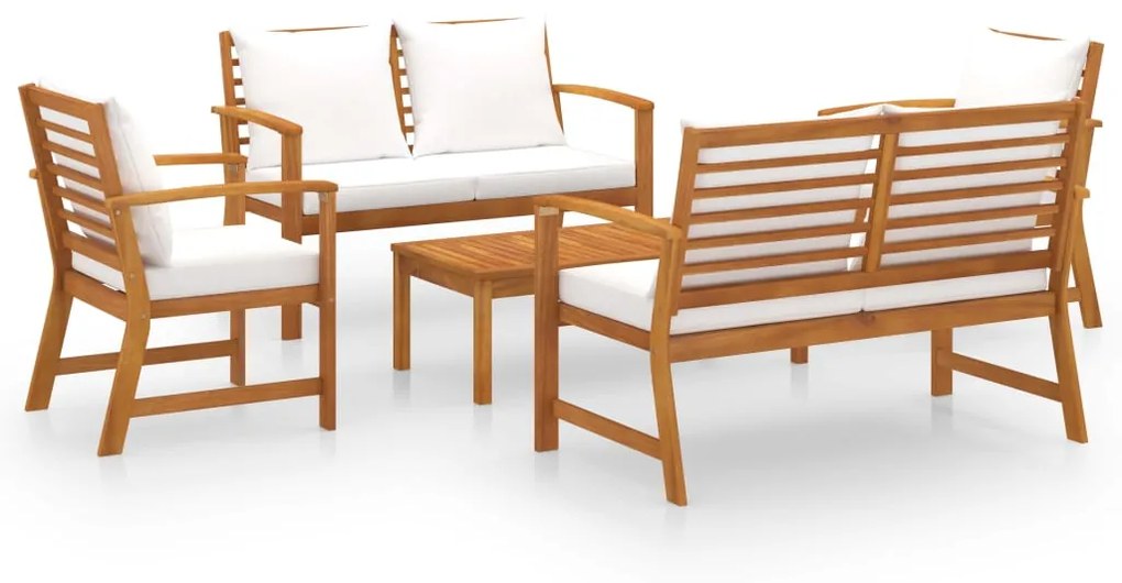 3057786 vidaXL Set mobilier de grădină cu perne, 5 piese, lemn masiv acacia