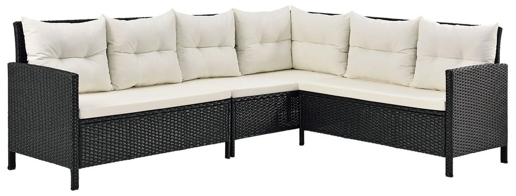 Jusky Set ratan de gradina Manacor - perne negre, albe