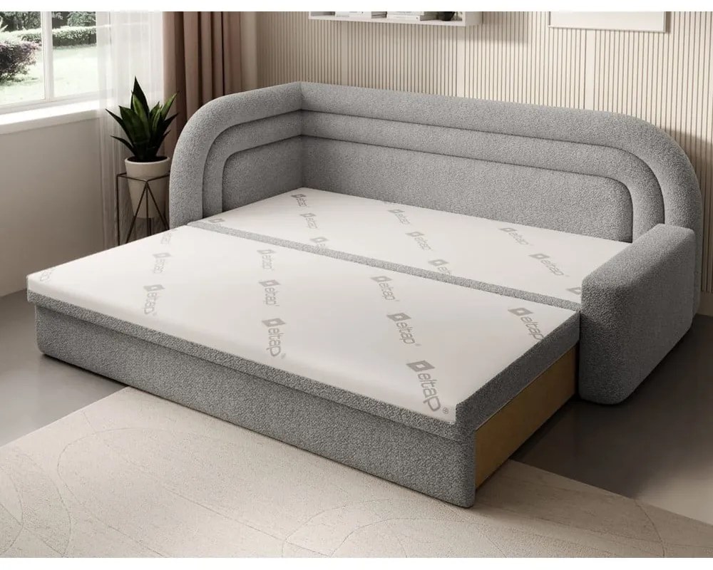 Canapea gri extensibilă/cu spațiu de depozitare cu tapițerie din țesătură bouclé cu colț pe partea stângă 223 cm Fabillo – ELTAP