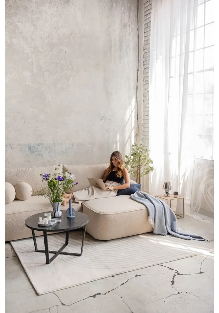 Colțar gri extensibil cu tapițerie din țesătură bouclé (cu colț pe partea dreaptă) Quinoa – Bonami Selection