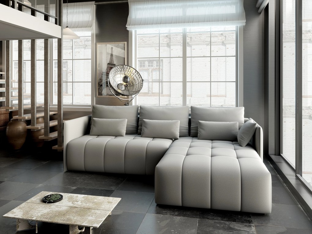 Colțar extensibil dumonde cu ladă de depozitare si sezut confortabil din spuma high-density, Malta Royal Grey II 235x185 cm