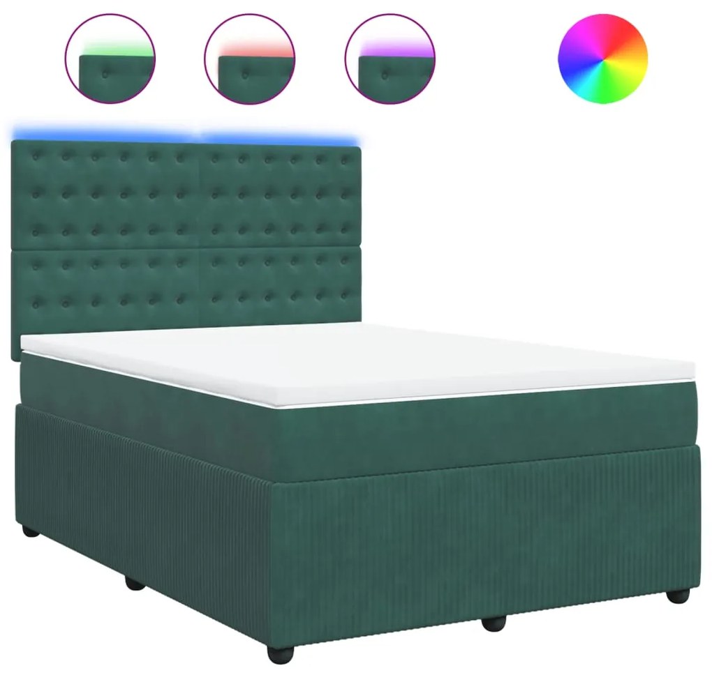 3294673 vidaXL Pat box spring cu saltea, verde închis, 140x200 cm, catifea