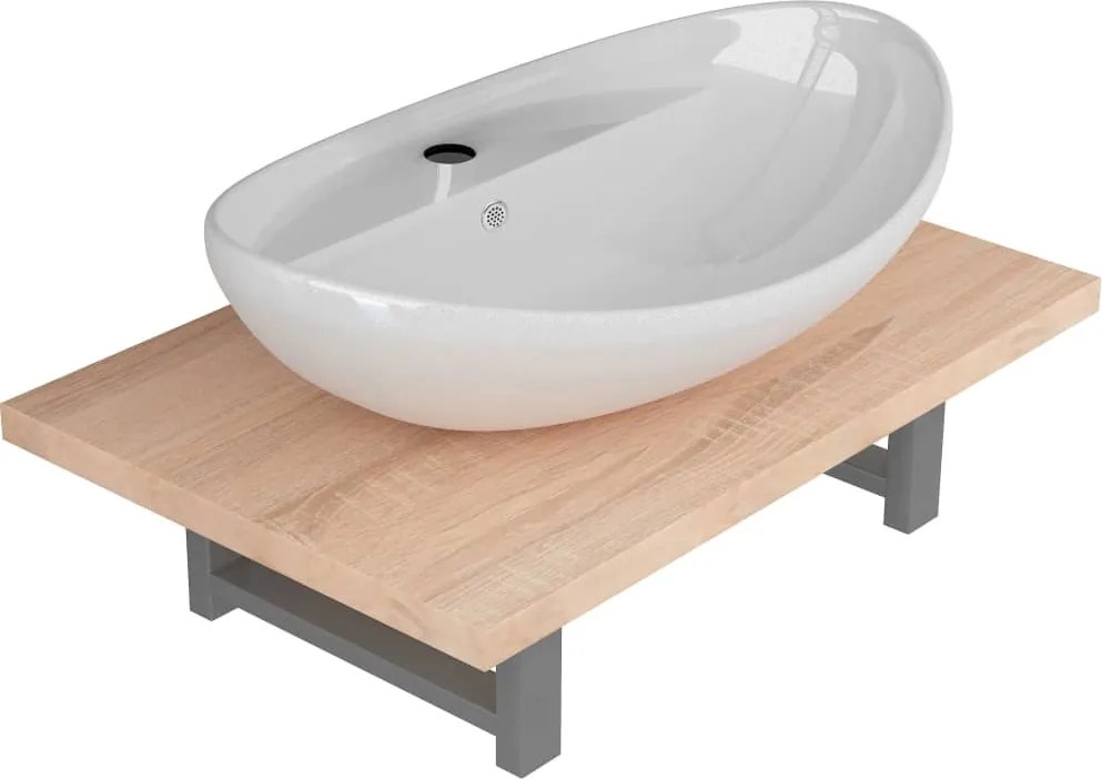vidaXL Set mobilier de baie din două piese, stejar, ceramică