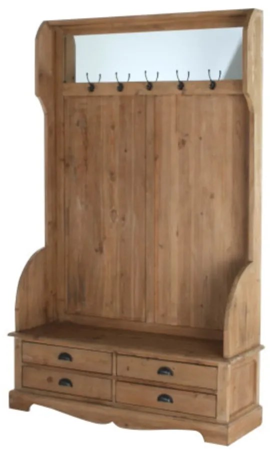 Cuier, natur, din lemn de pin reciclat, cu oglinda, Hazel