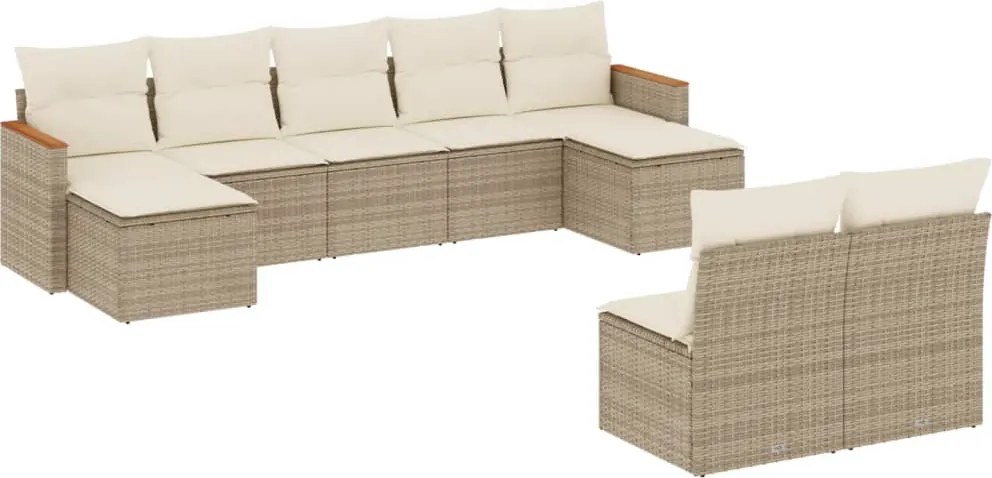 vidaXL Set canapele de grădină, 9 piese, cu perne, bej, poliratan