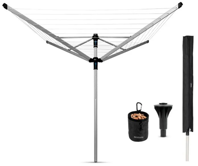 Brabantia Lift-O-Matic Advance spațiu exterior 90300255, 60 m, Înălțime reglabilă, Ancoră pentru beton, Cutie, Geantă cu cleme, Rezistent la coroziune, Inox