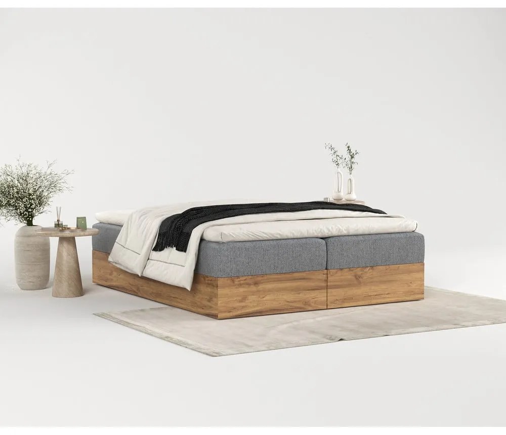 Pat boxspring gri/în culoare naturală cu spațiu de depozitare 140x200 cm Faro – Maison de Rêve