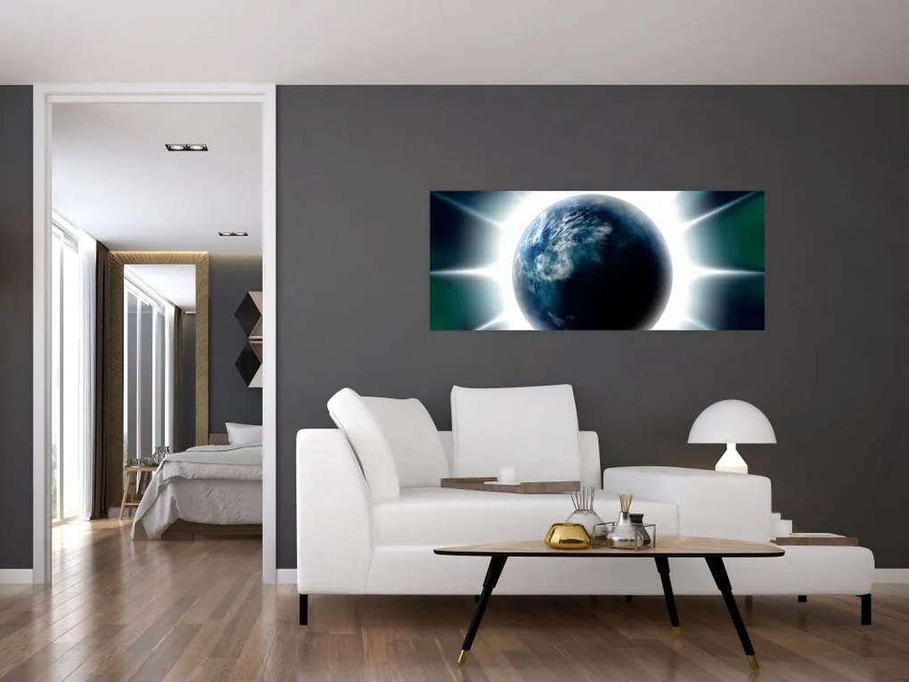 Tablou cu planeta iluminată (120x50 cm)