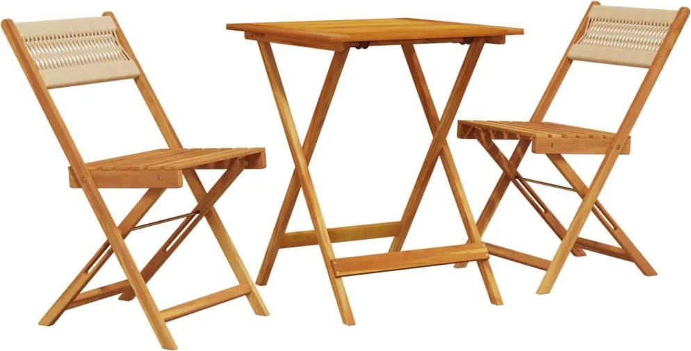 vidaXL Set mobilier bistro, 3 piese, bej, polipropilenă și lemn masiv