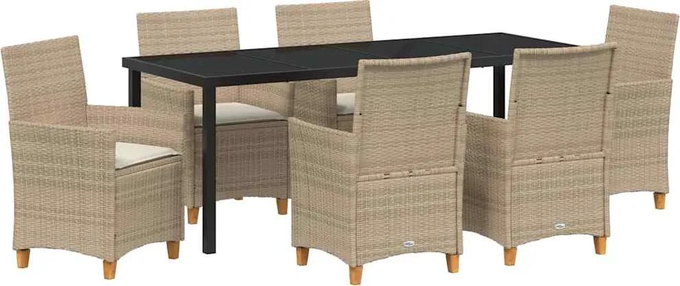 vidaXL Set de masă pentru grădină 7 pcs Bej poliratan