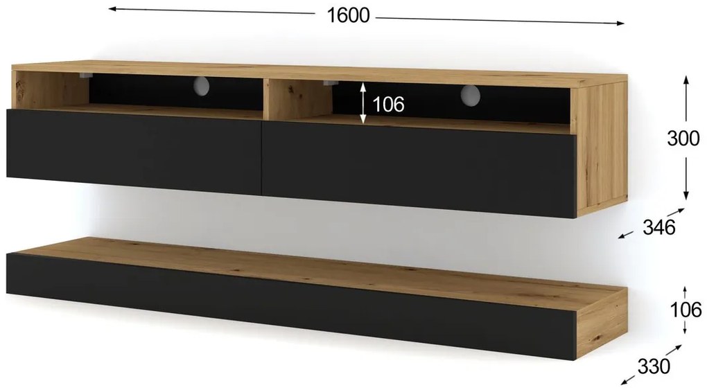 Masă TV Dual 160 (Stejar artisan + Negru). 1124831