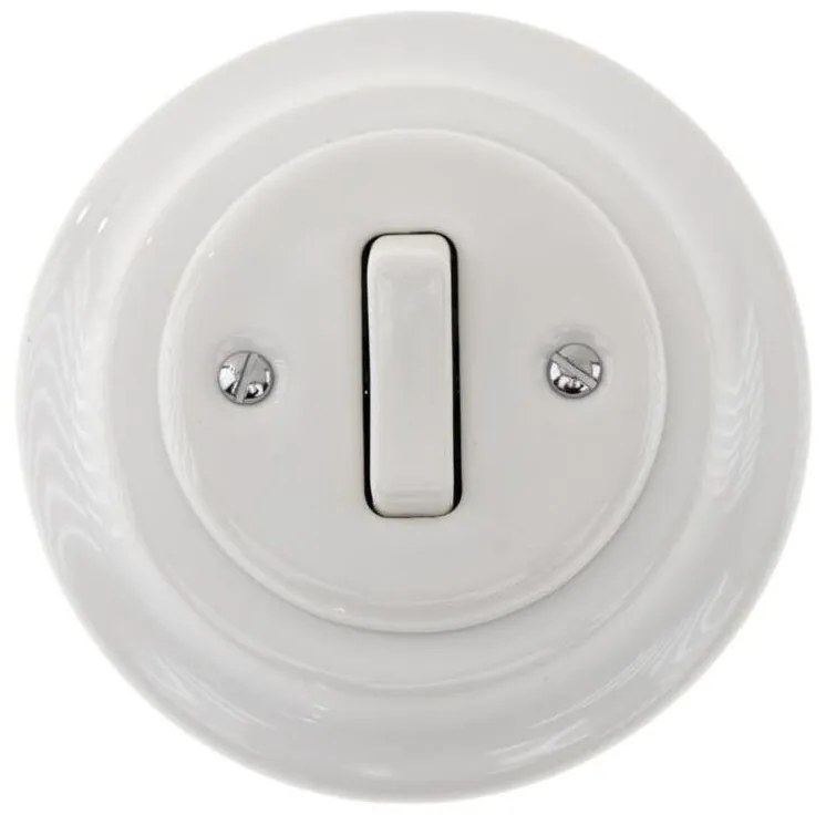 Bohemia-Design - Întrerupător retro simplu din porțelan cu ramă nr. 1, alb