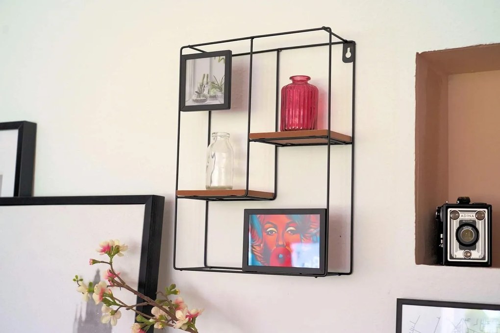 Polita de perete cu rame foto KIVORA 40x30 cm, neagra