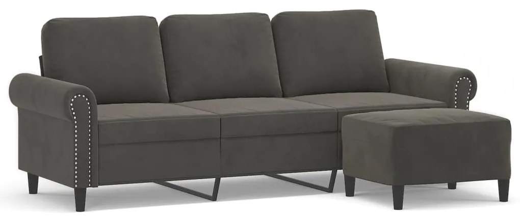 3153634 vidaXL Canapea cu 3 locuri și taburet, gri închis, 180 cm, catifea