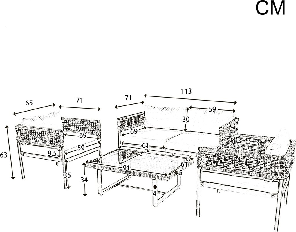 Set de mobilier de grădină din 4 piese cu frânghie, Bej | Aosom Romania