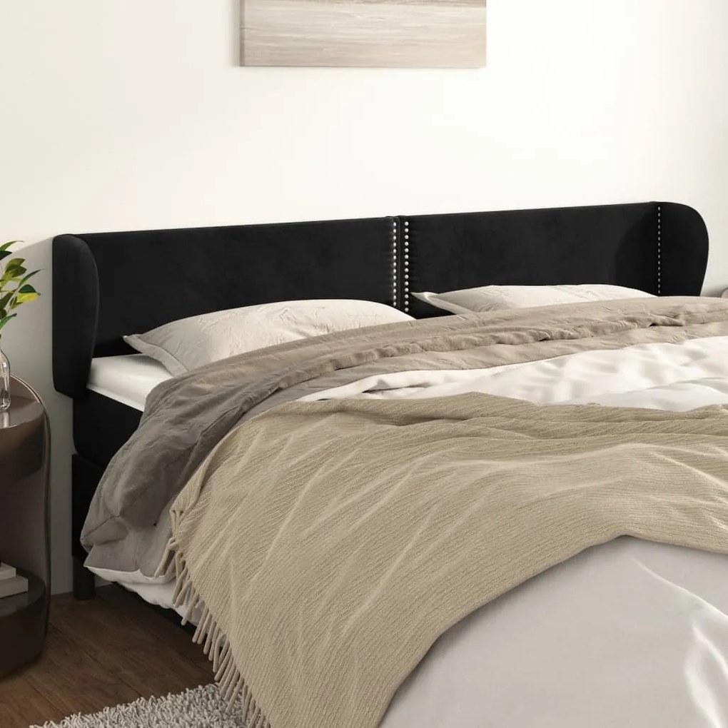 vidaXL Tăblie de pat cu aripioare negru 183x23x78/88 cm catifea
