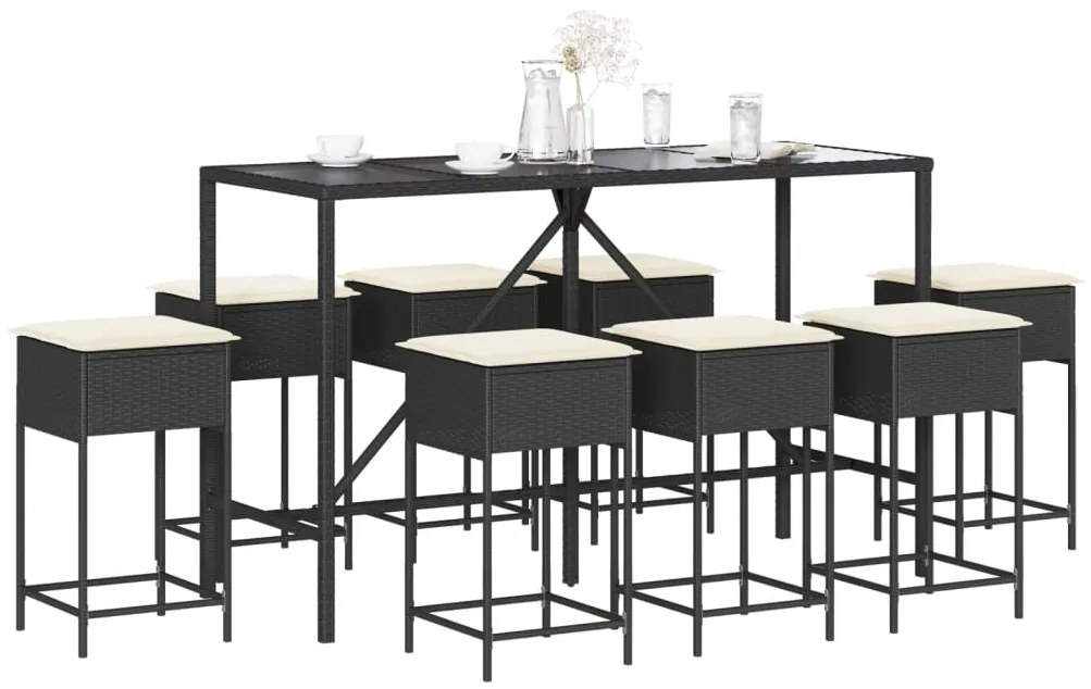 3261473 vidaXL Set mobilier bar de grădină cu perne, 9 piese, negru, poliratan