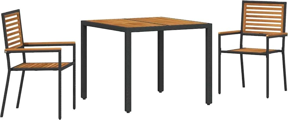 vidaXL Set de masă pentru grădină 3 pcs Negru și Maro poliratan