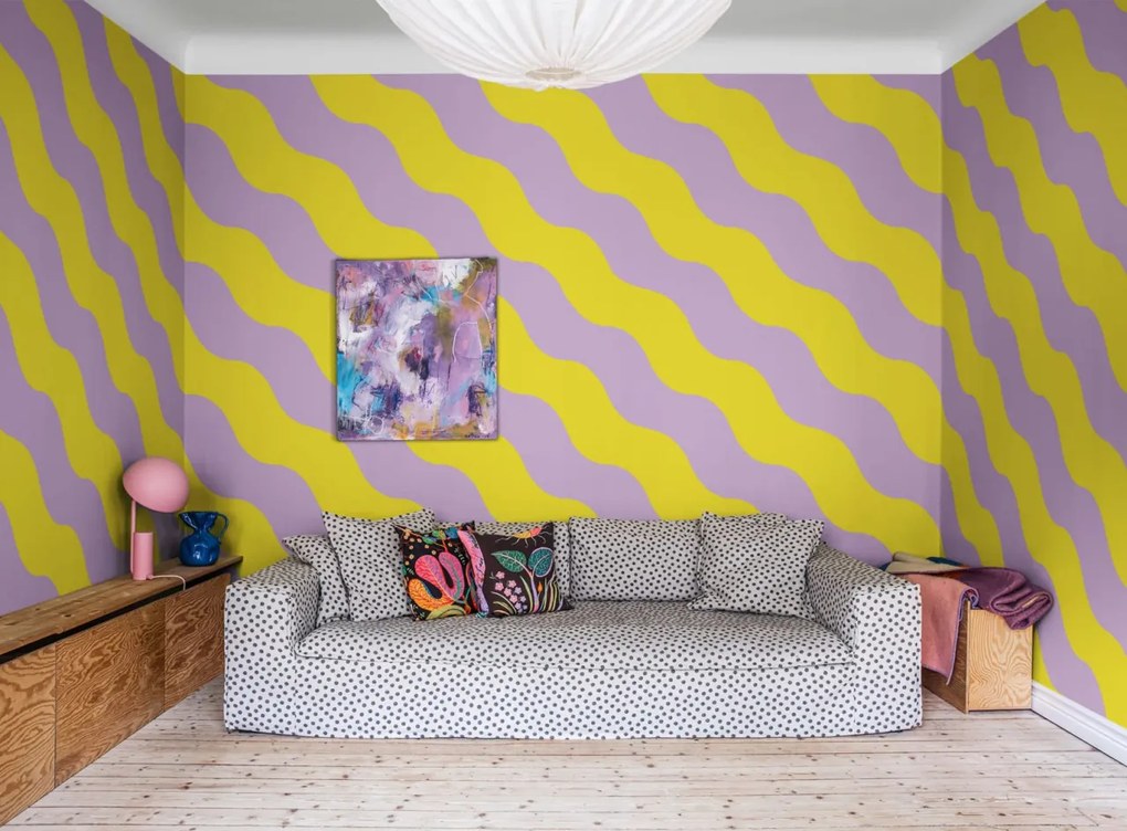 Tapet Polka Stripe, Lilac &amp; Yellow, Rebel Walls