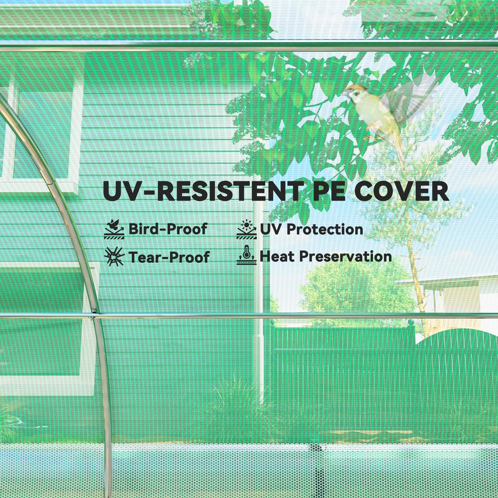 Outsunny Seră de Grădină Tip Tunel 4x3x2 m cu Plasă de Umbrire, Seră pentru Grădină cu 8 Ferestre, 2 Uși și Pereți Laterali Rulanți, Cadru din Oțel și Acoperire din PE, pentru Legume și Flori, Verde | Aosom Romania