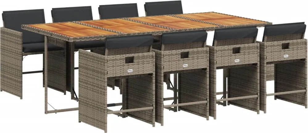 vidaXL Set mobilier grădină cu perne, 9 piese, gri, poliratan