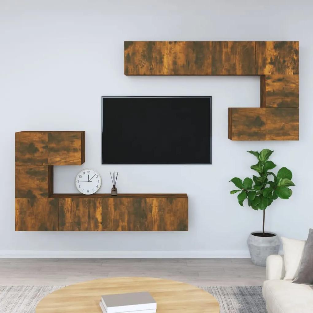 Dulap TV montat pe perete, stejar fumuriu, lemn prelucrat