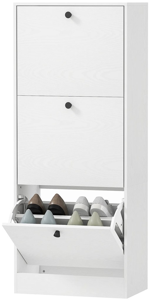 HOMCOM Dulap cu 3 Uși Rabatabile Rafturi Ajustabile și Design Compact 47x28x115 cm Alb cu Inserții de Lemn | Aosom Romania