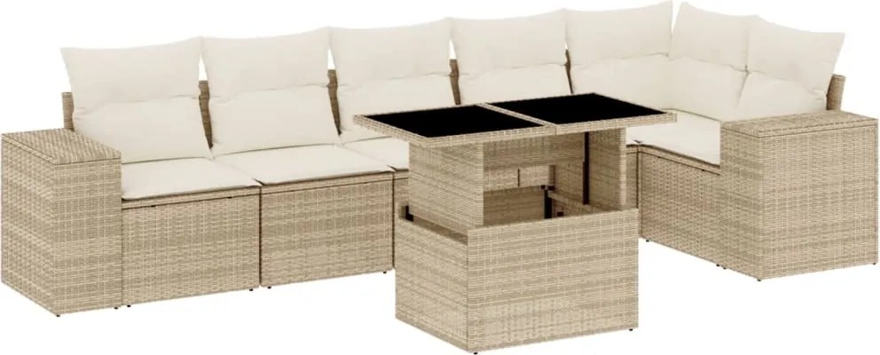 vidaXL Set canapele de grădină, 7 piese, cu perne, bej, poliratan