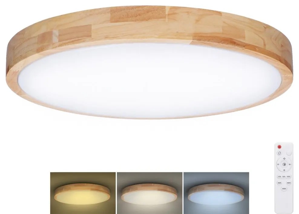 Plafonieră LED dimabilă Solight WO8009 SOLID OAK LED/48W/230V 3000-6500K d. 39 cm + telecomandă