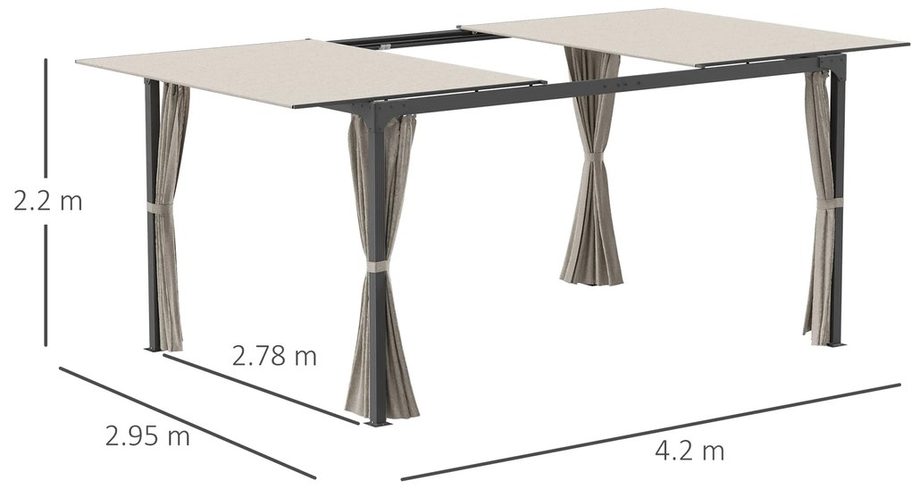 Outsunny Foisor cu pergola 3 x 3 (m) cu acoperis extensibil, Adapost cu copertina cu pergola retractabila cu perdele, Cadru din aluminiu pentru gradina, peluza, curte si terasa, bej | Aosom Romania