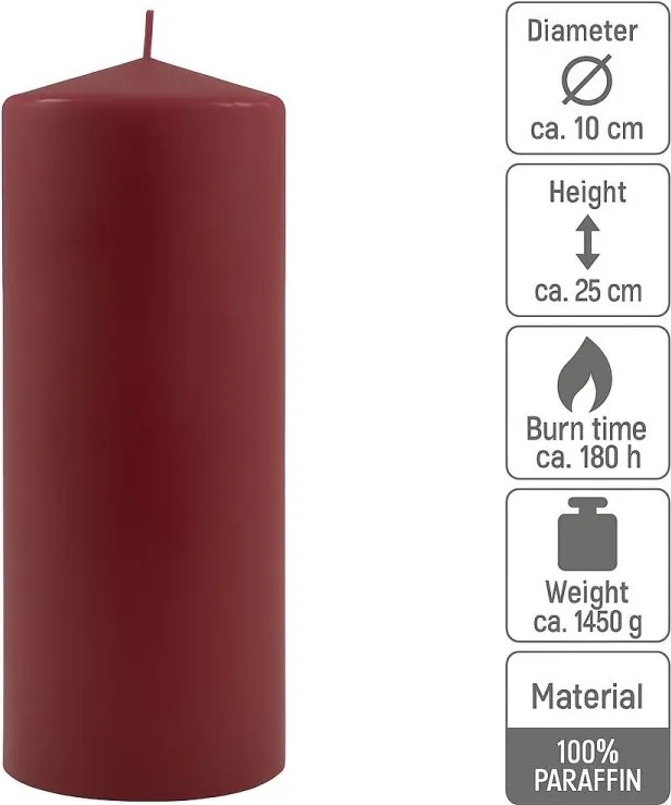 Set de lumânări 25 cm, Ø 10 cm, burgundy, 2 buc