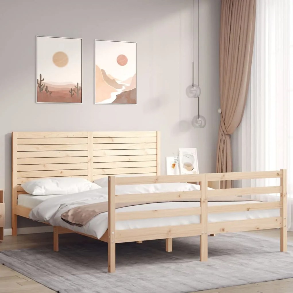 vidaXL Cadru de pat cu tăblie, king size, lemn masiv