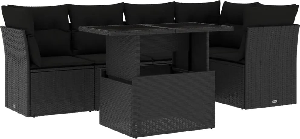 vidaXL Set mobilier de grădină cu perne, 6 piese, negru, poliratan