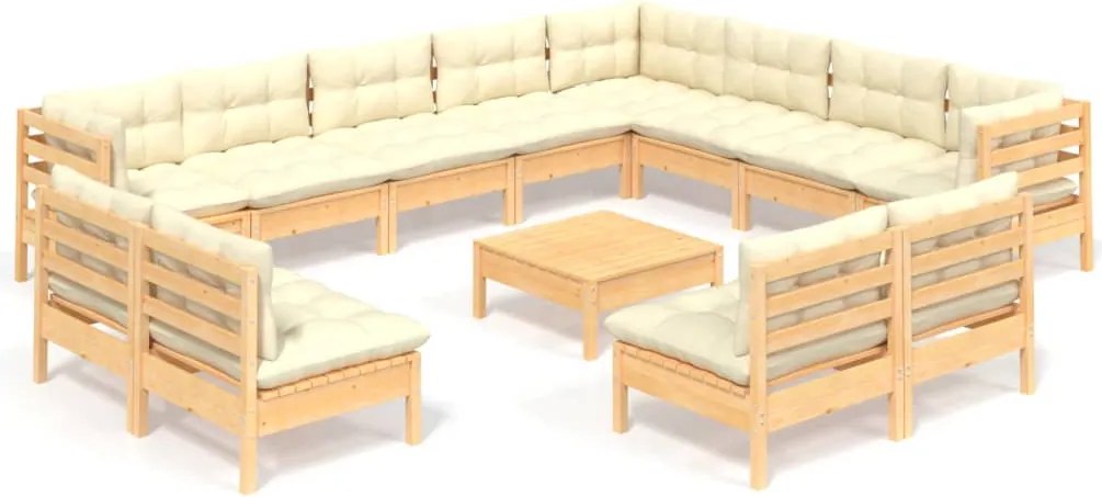 vidaXL Set mobilier grădină cu perne crem, 13 piese, lemn masiv de pin