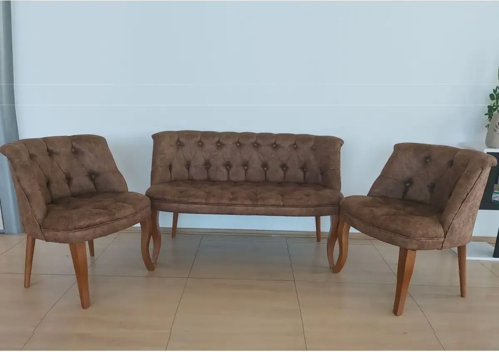 Fotoliu cu picioare din lemn Cafe, maro textil, Homs