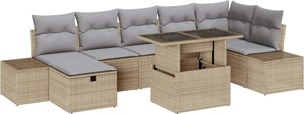 vidaXL Set de canapele pentru grădină cu pernă 8 pcs Bej Rattan poli